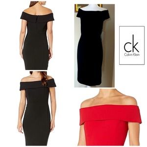 Calvin Klein Off-Shoulder Black Sheath Dress 10